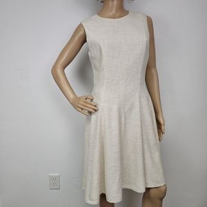 Theory Linen Blend Peplum Dress Rice Canvas Fit Flare Sz 6 Coquette Clean